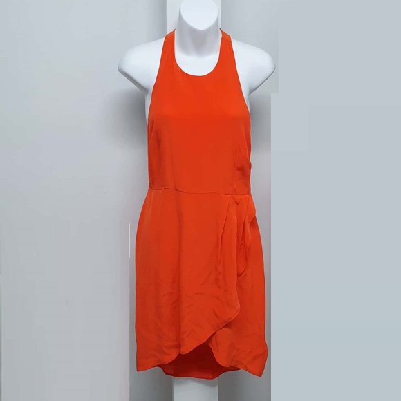 TIGERLILY Silk Orange High Neck Racer Back Wrap Mini Dress - Picture 8 of 11